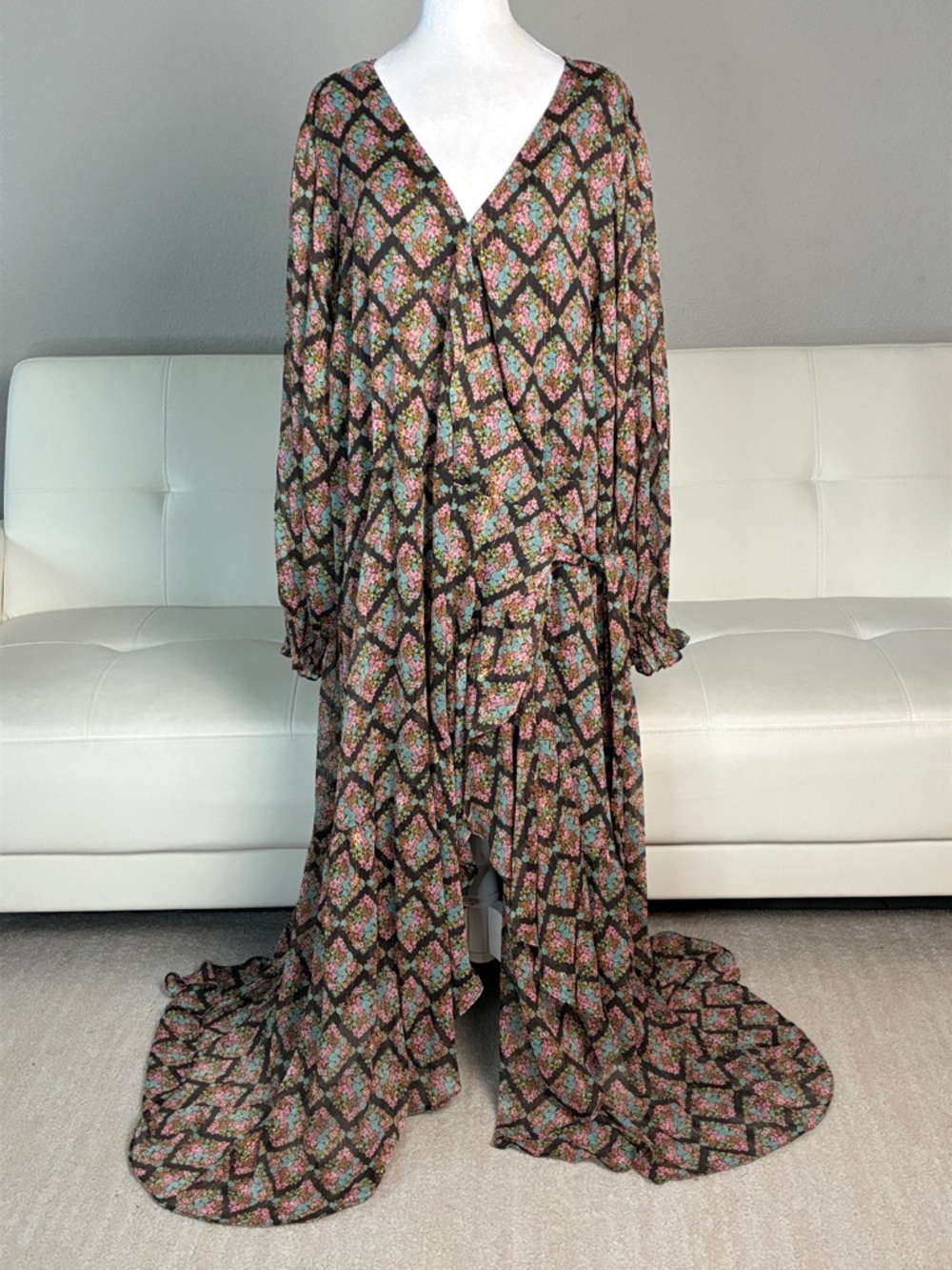 LC Lauren Conrad Black Floral Maxi Wrap Dress with Pink and Blue Floral Print 4X